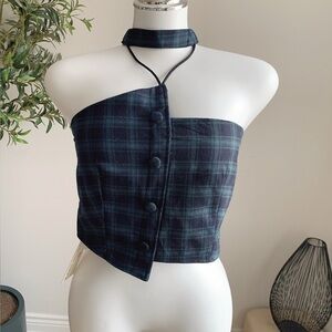 New Plaid Halter Asymmetrical Tube Top Size M